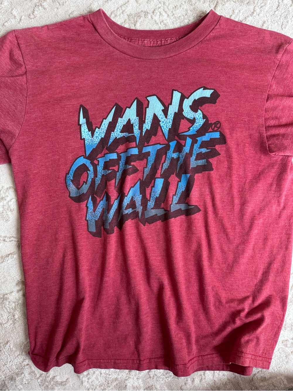 Vans Red Tee with Blue 'Off The Wall' Graphic